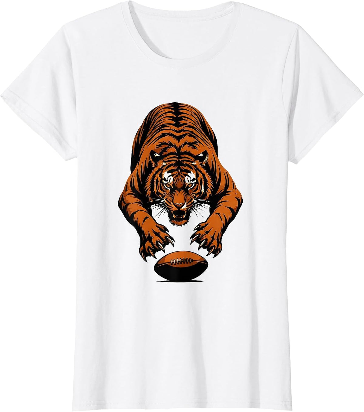 Tiger Pouncing on Rugby Ball Graphic Design T-Shirt - White