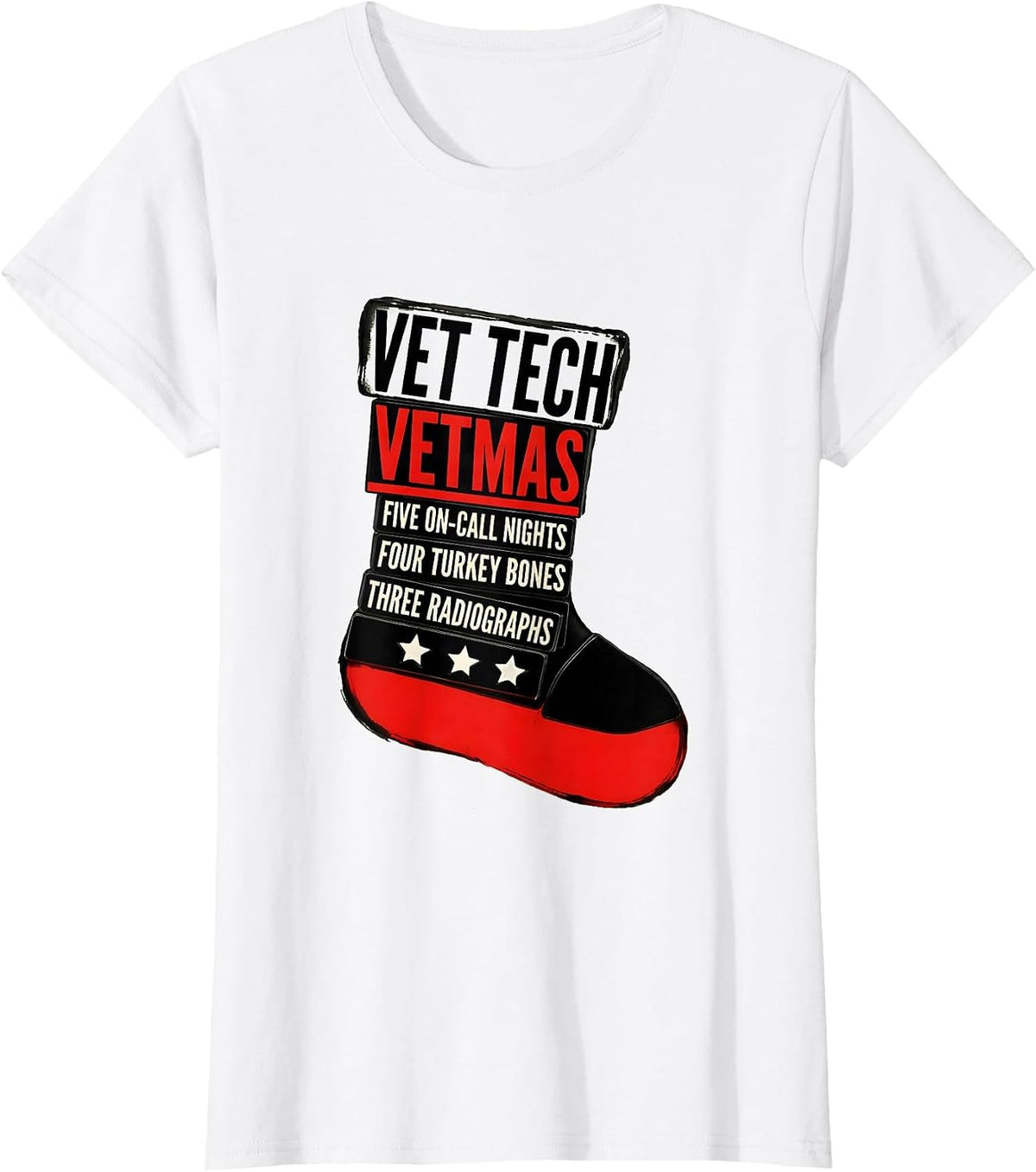 Women's Vet Tech Vetmas On-Call Nights Veterinary Staff Christmas T-Shirt - White