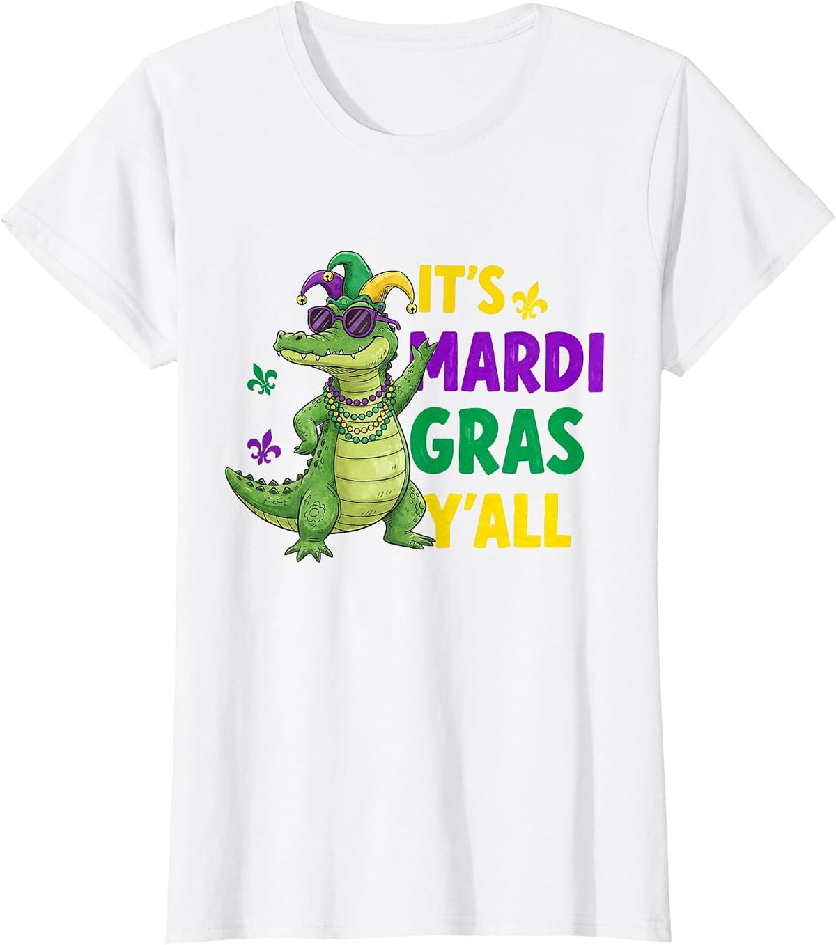 It's Mardi Gras Y'all Alligator Jester Hat Beads Carnival T-Shirt - White
