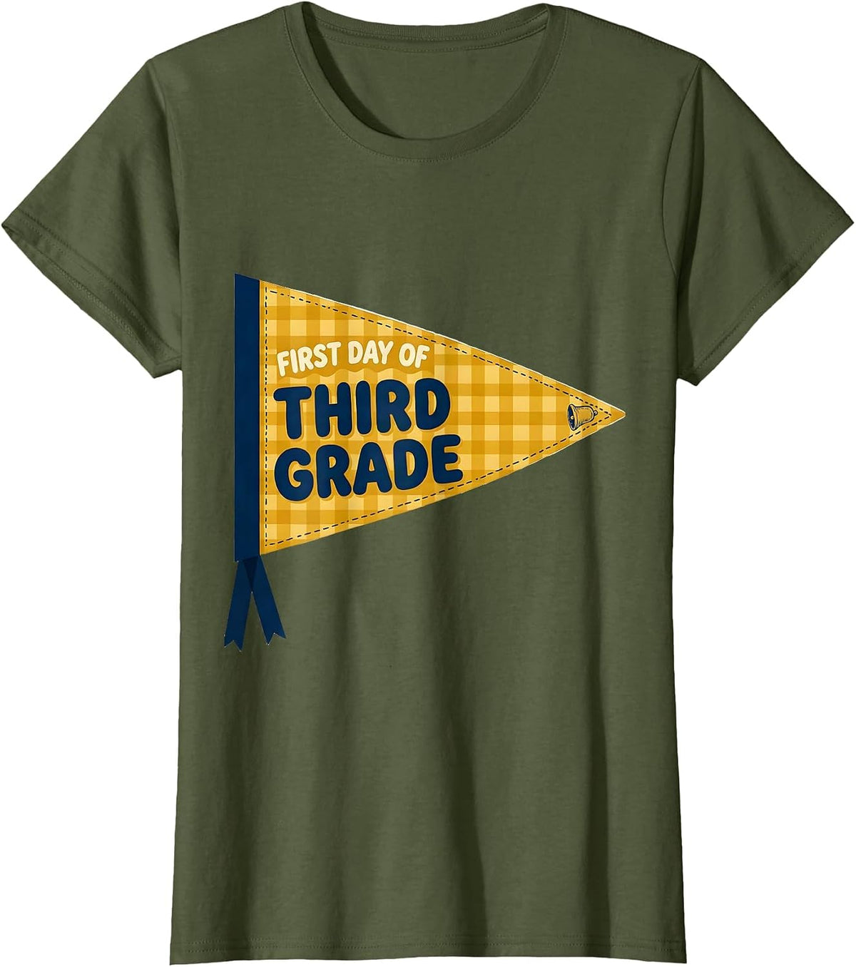 Women's First Day of Third Grade Preppy Pennant Back to School T-Shirt - Olive Green