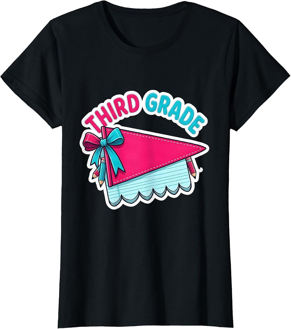 Women's Third Grade Cute Pennant Back To School Girls Third Grade T-Shirt - Black