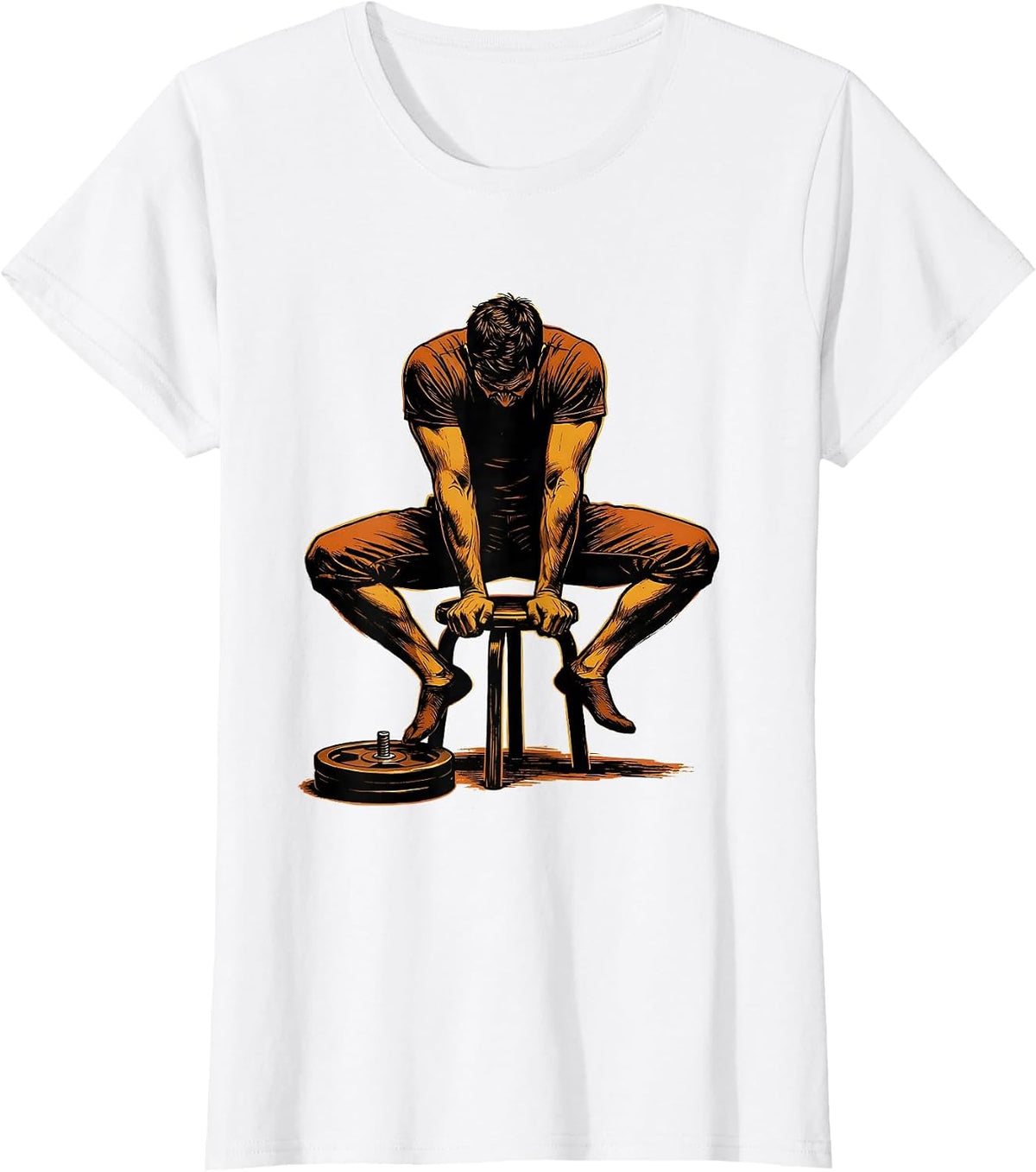 Women's Low Stomp Weight Plate Gym Humor Fitness T-Shirt - White