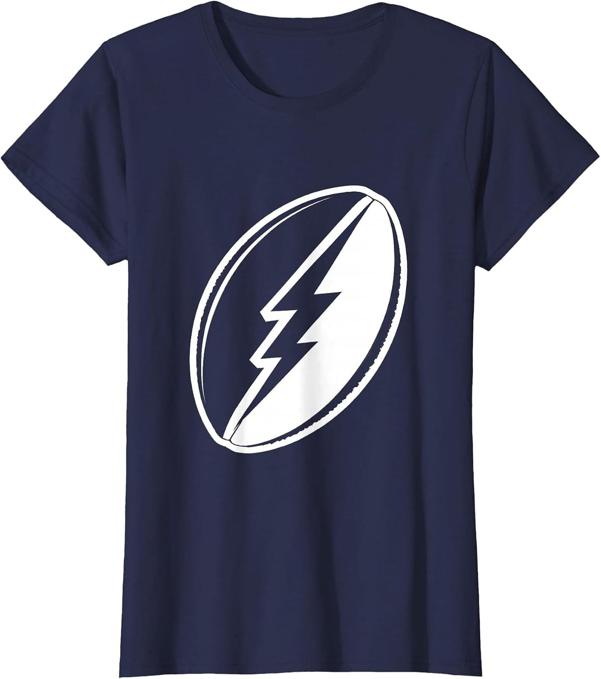 Women's Rugby Ball Lightning Bolt Graphic Design T-Shirt - Navy Blue
