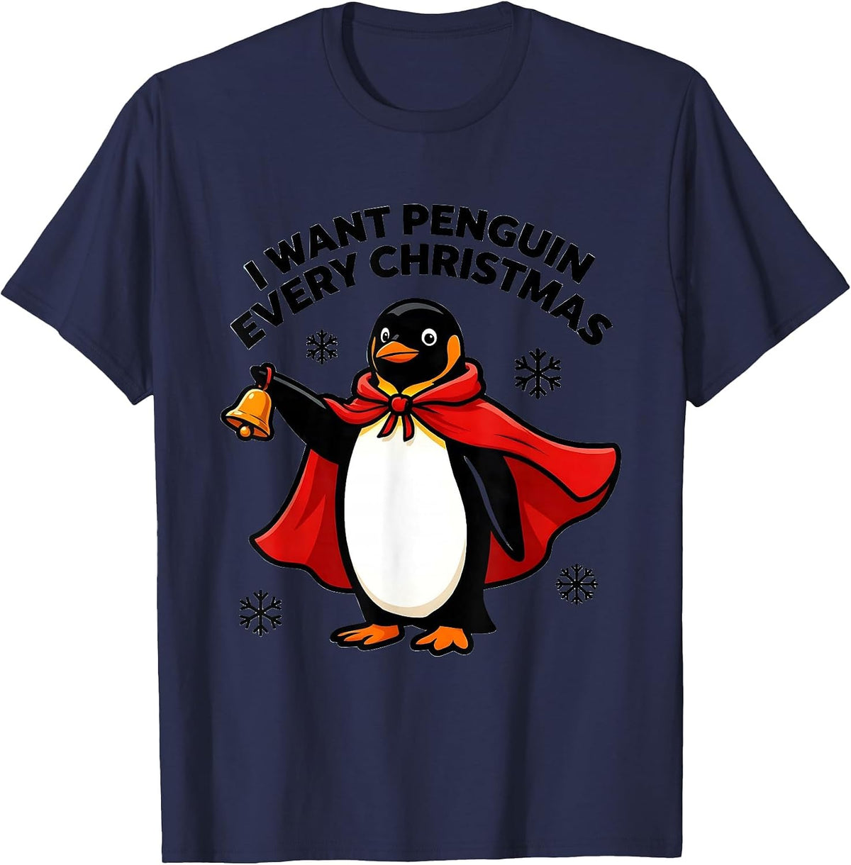 Men's I Want Penguin Every Christmas Funny Penguin Lover Christmas T-Shirt - Navy Blue