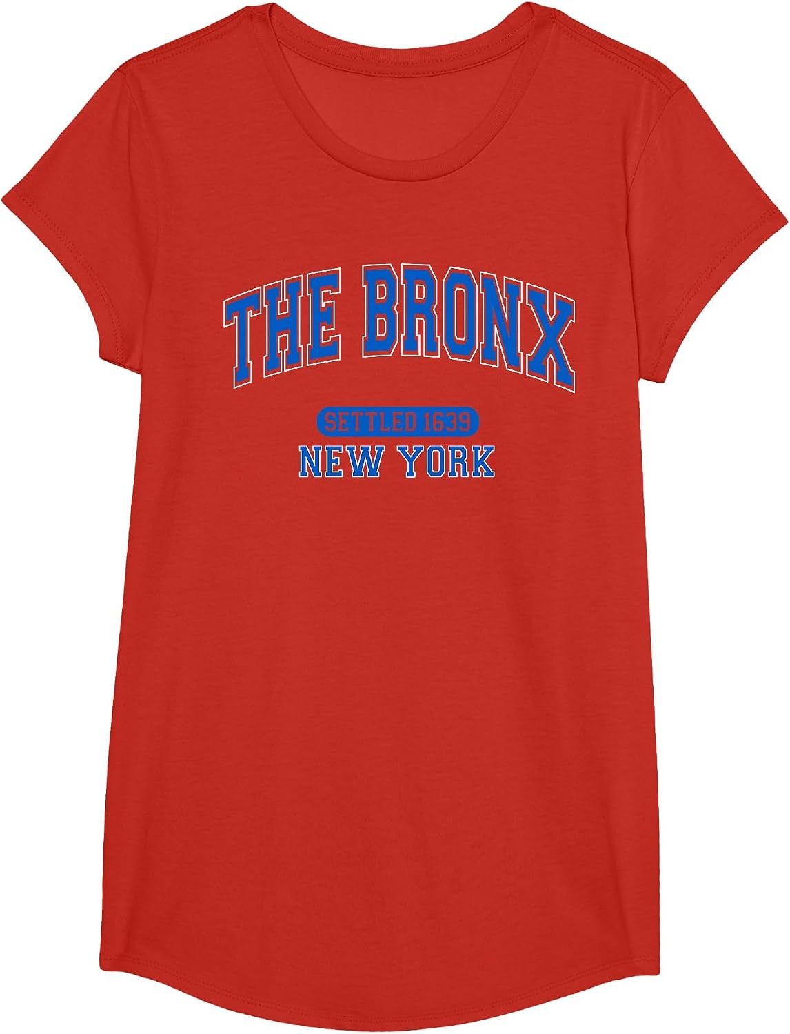 The Bronx New York Settled 1639 Vintage Sports Arched Blue T-Shirt - Girls Red
