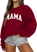 LEEDYA Women Long Sleeve Mama Sweatshirts Oversized Crewneck Mom Sweater - Burgundy