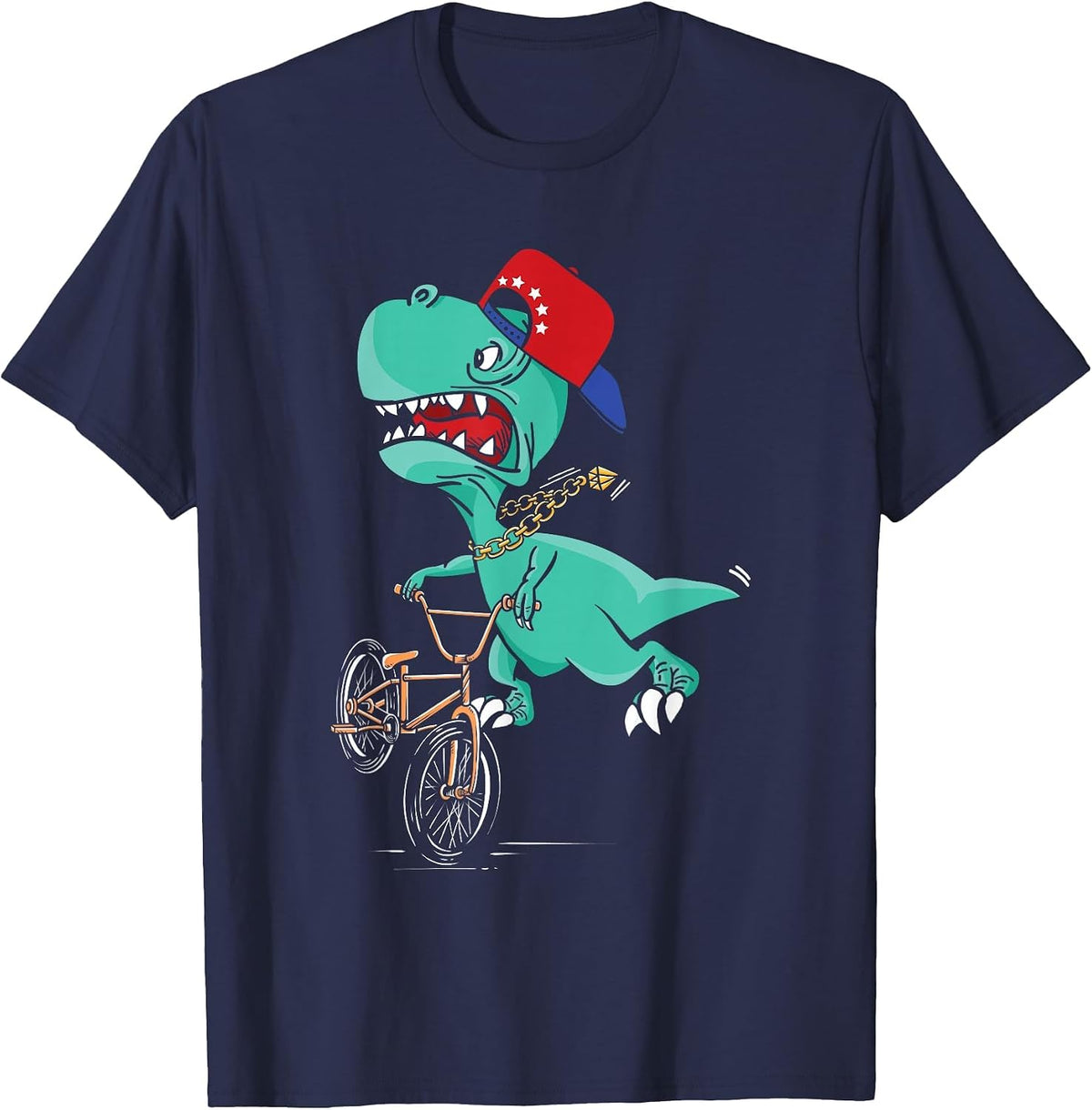 Funny T-Rex Dino Cyclist | BMX MTB Biking | Bike Cycling T-Shirt - Navy Blue