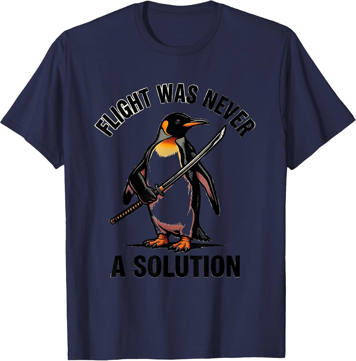 Men's Flight Was Never A Solution Tattoo Dark Humor Penguin Meme T-Shirt - Navy Blue