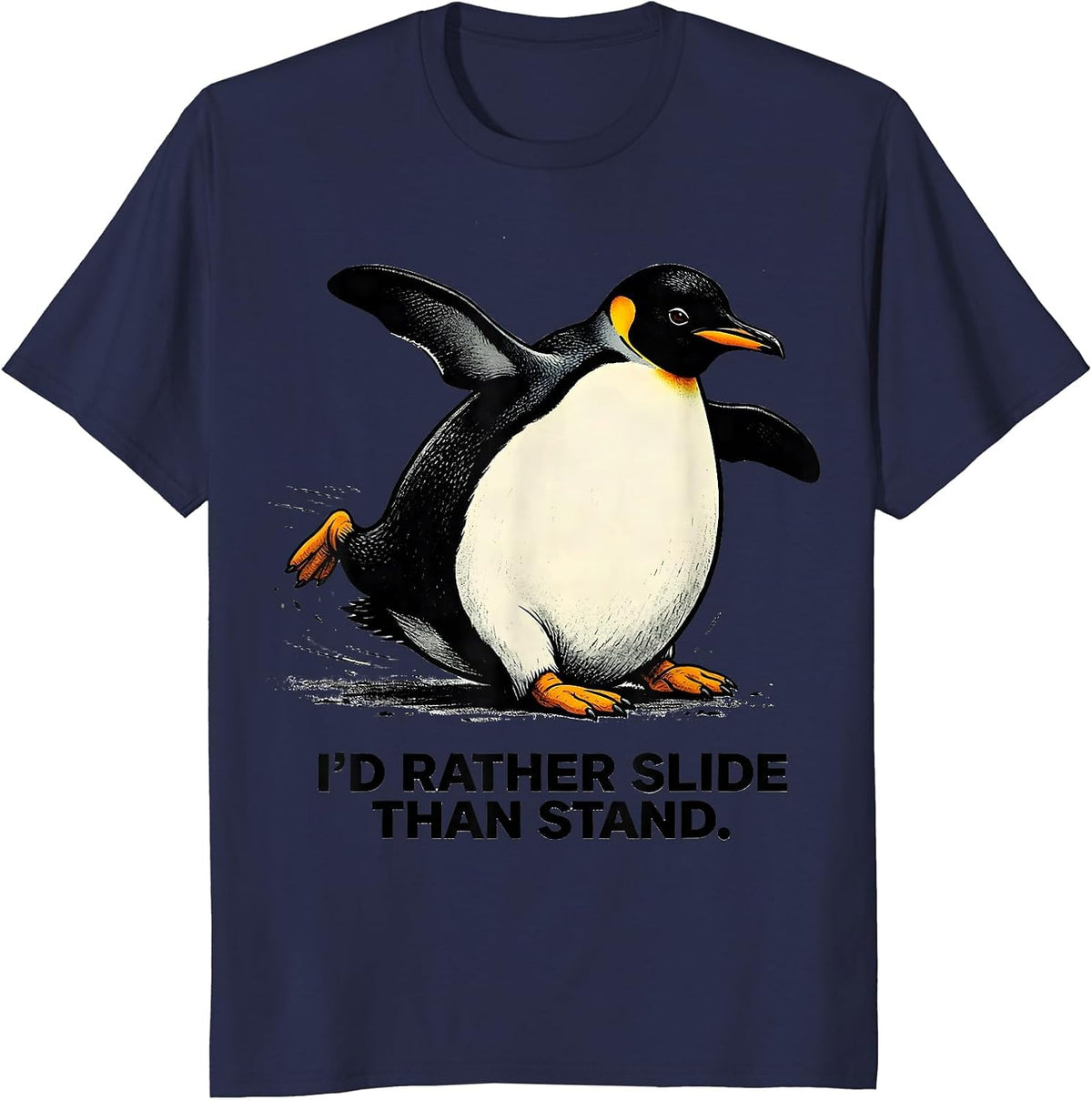 Men's I'd Rather Slide Than Stand Funny Penguin Animal Lover T-Shirt - Navy Blue