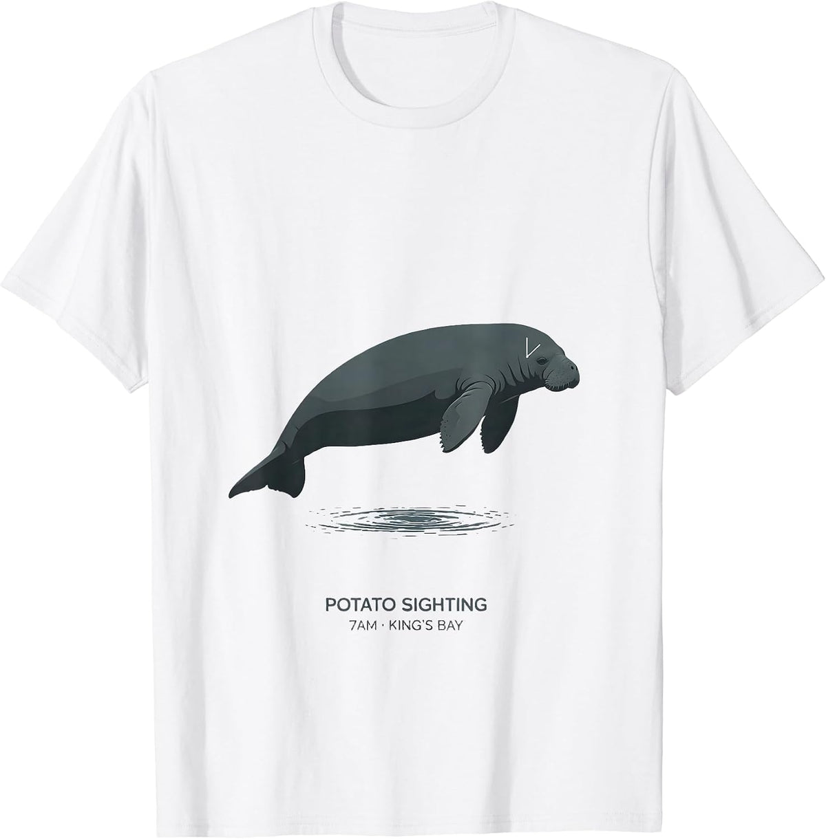 Men's Potato Sighting 7AM King's Bay Minimalist Manatee Lover T-Shirt - White