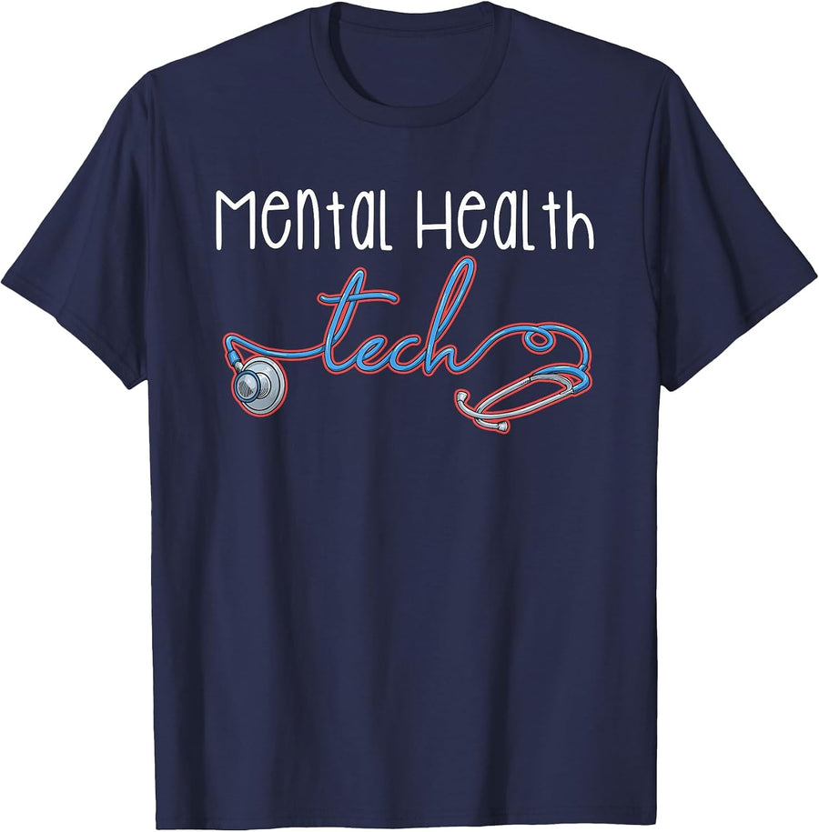Mental Health Tech Healthcare Worker Psychiatric Technician T-Shirt - Navy Blue