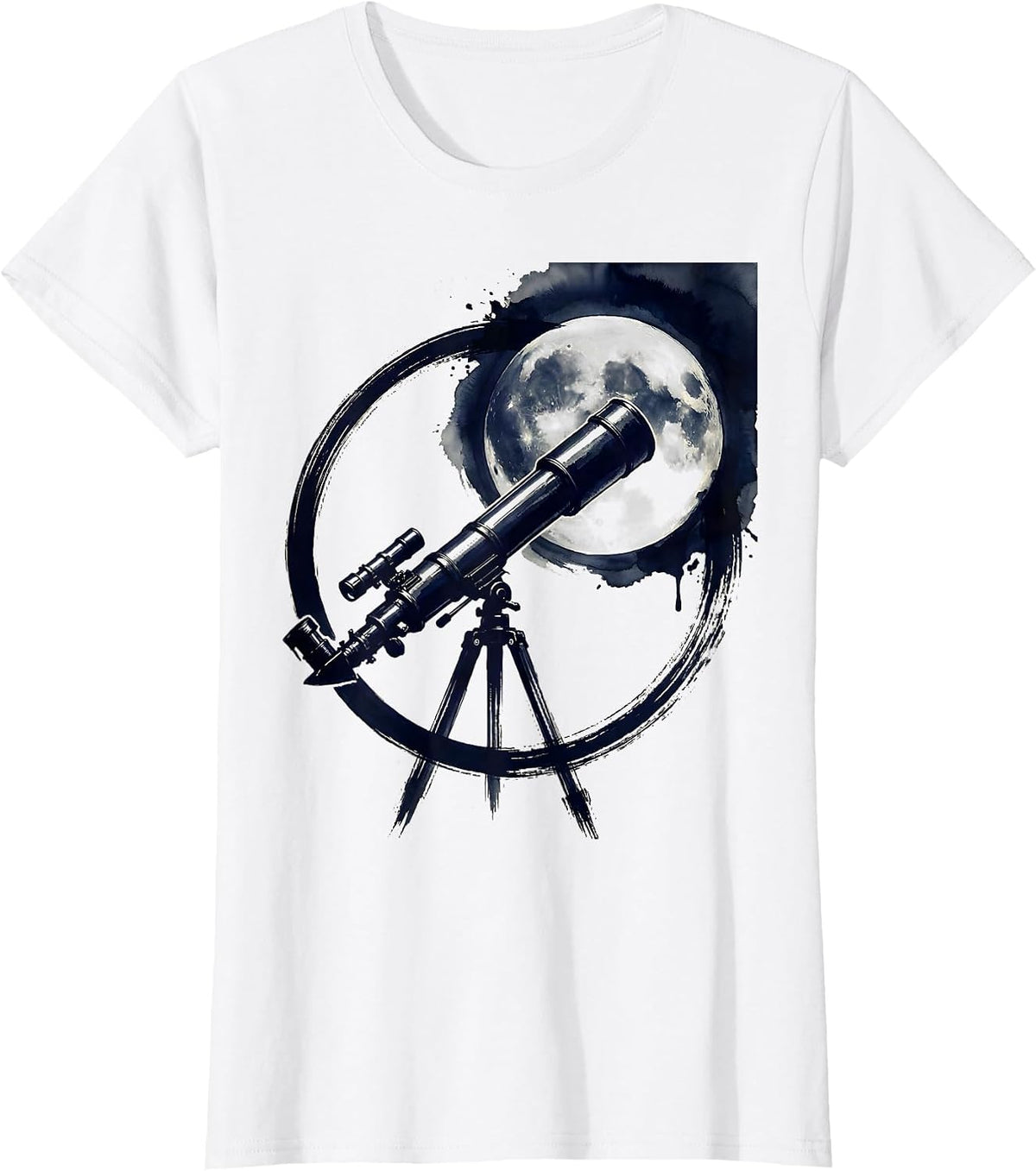 Telescope Moon Gazing Night Sky Astronomy Art T-Shirt - White