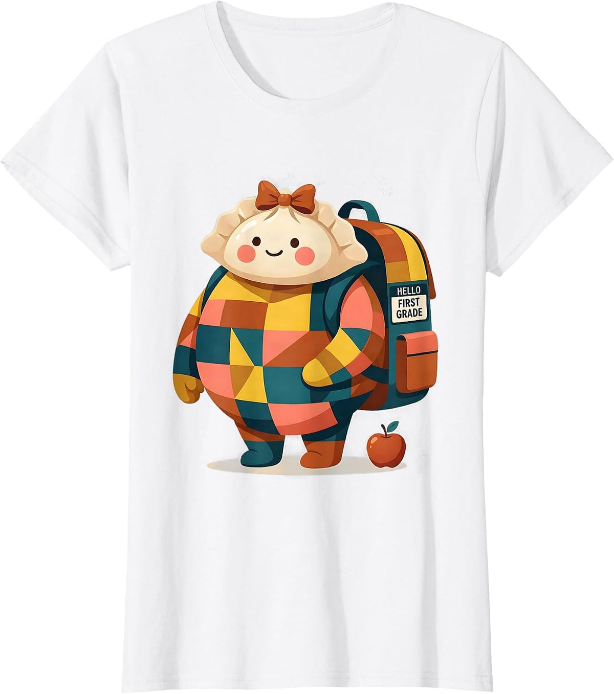 Women's Hello First Grade Cute Dumpling Back to School Girl Teacher T-Shirt - White