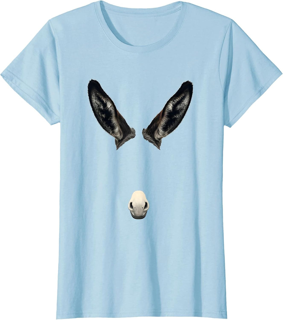 Women's Donkey Ears Funny Animal Lover Novelty Humor T-Shirt - Baby Blue