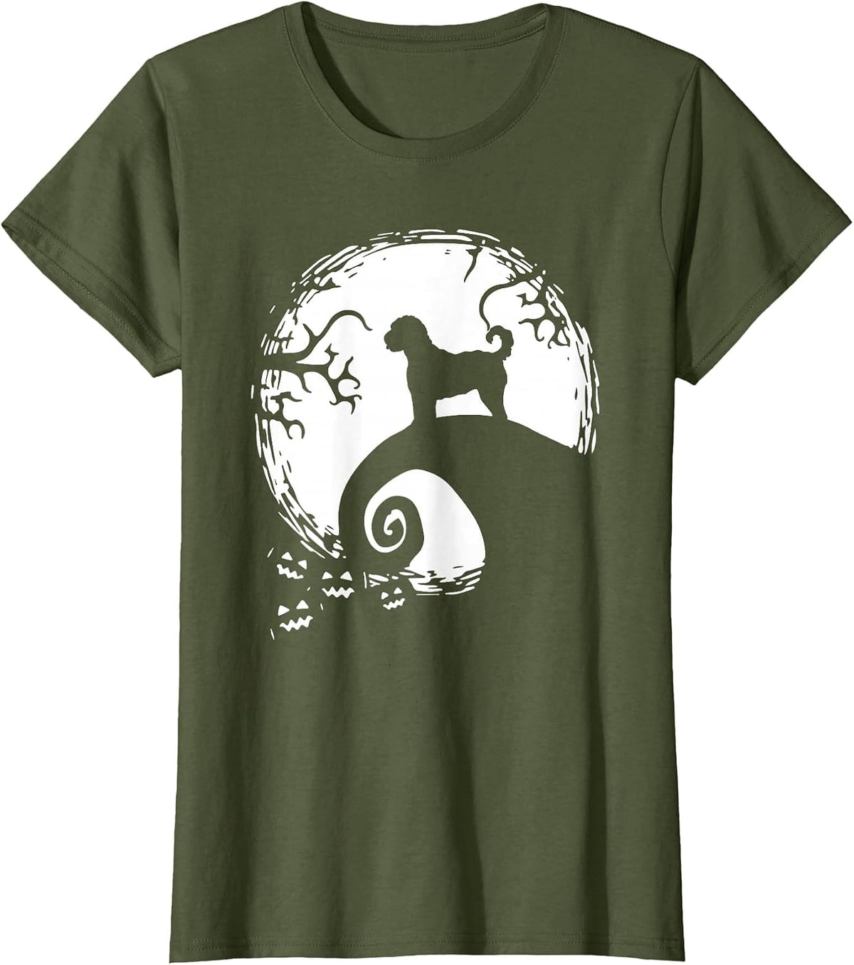 Labradoodle and Moon Halloween T-Shirt - Olive Green