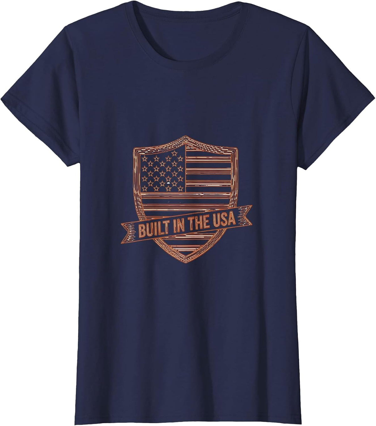 Women's Built in the USA American Flag Patriotic Design T-Shirt - Navy Blue