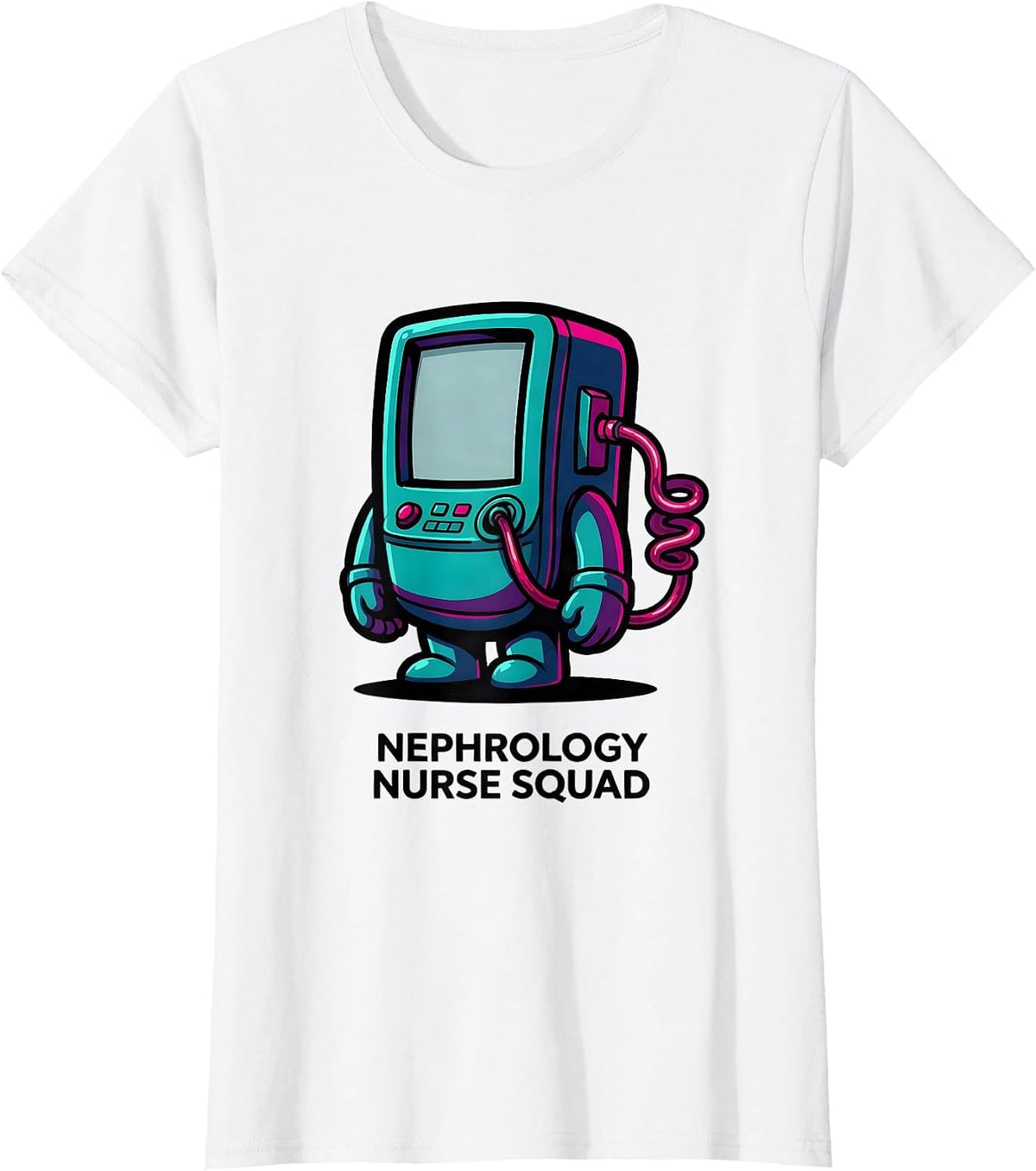 Women's Nephrology Nurse Squad Cartoon Dialysis Machine Humor T-Shirt - White