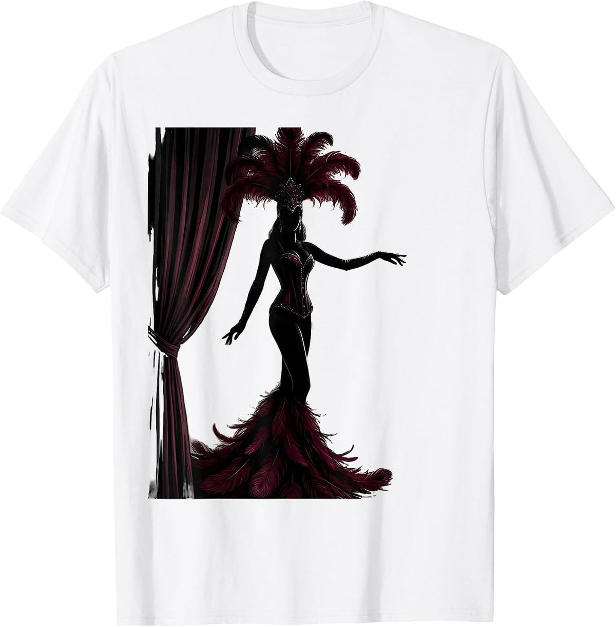 Men's Showgirl Shadow Cast on Velvet Curtain Graphic T-Shirt - White