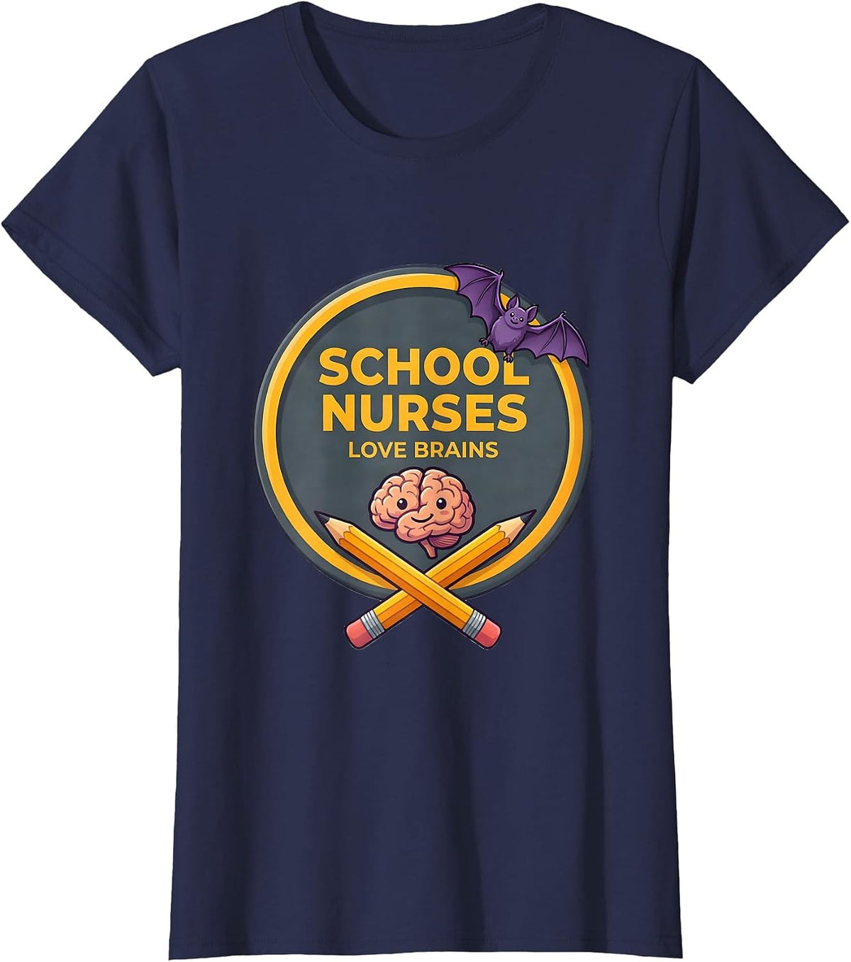 Women's School Nurses Love Brains Funny Teacher Halloween Costume T-Shirt - Navy Blue