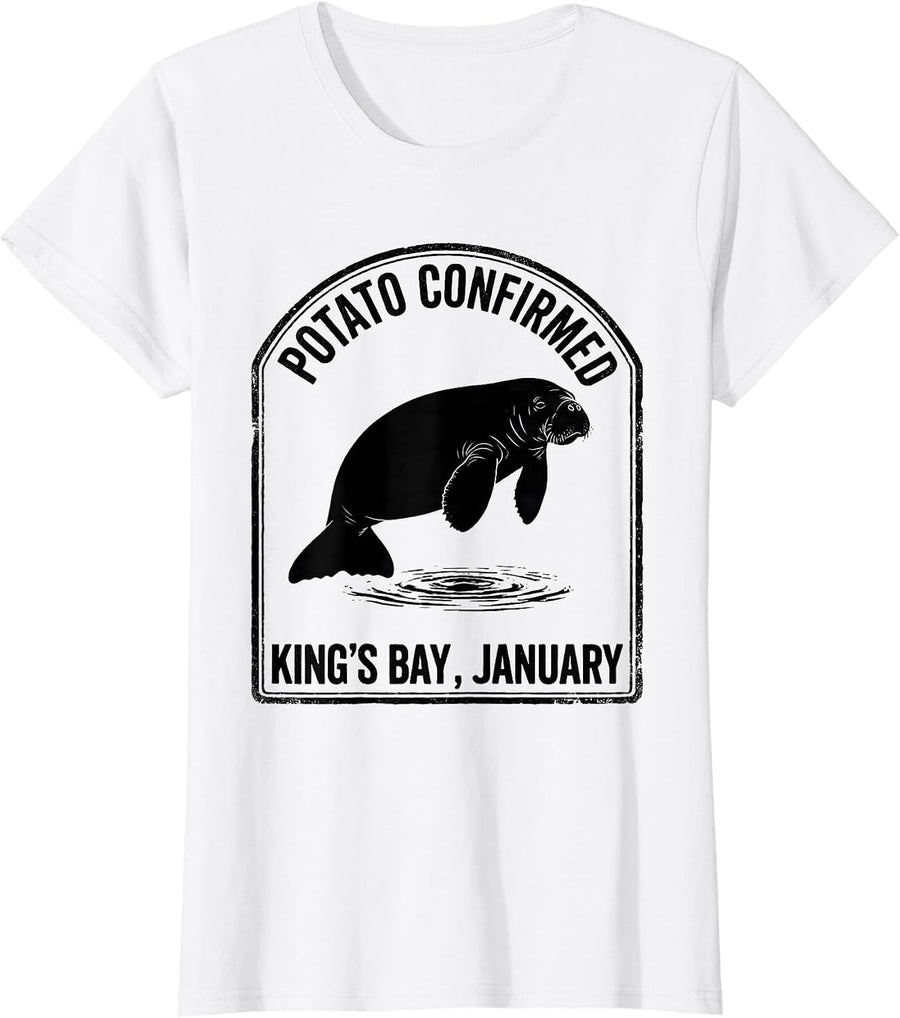 Women's Potato Confirmed King's Bay January Manatee Lover Crystal T-Shirt - White
