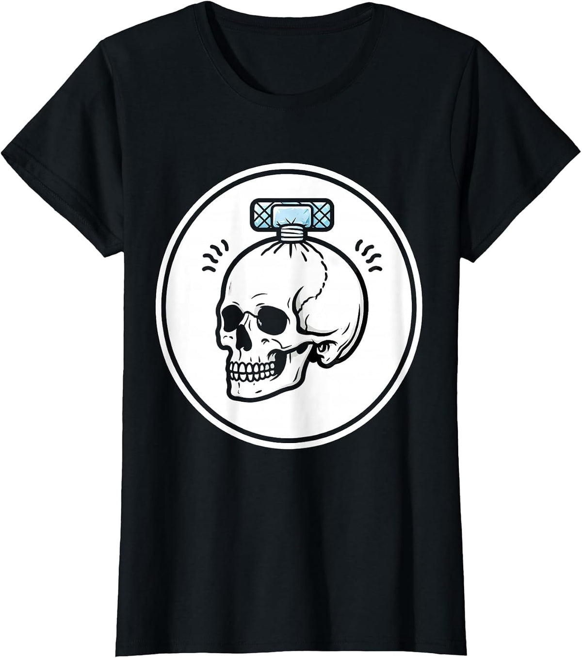 Women's School Nurse Ice Pack Cartoon Graphic T-Shirt - Black