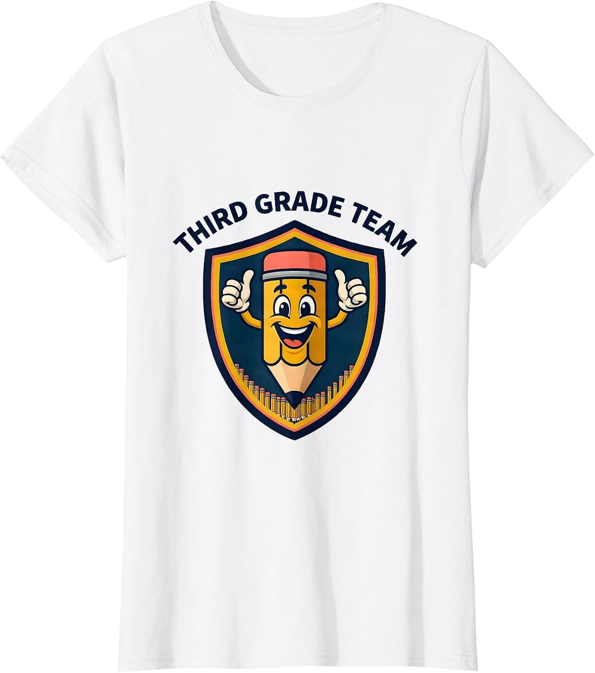 Third Grade Team Cute Pencil Mascot Back to School T-Shirt - White