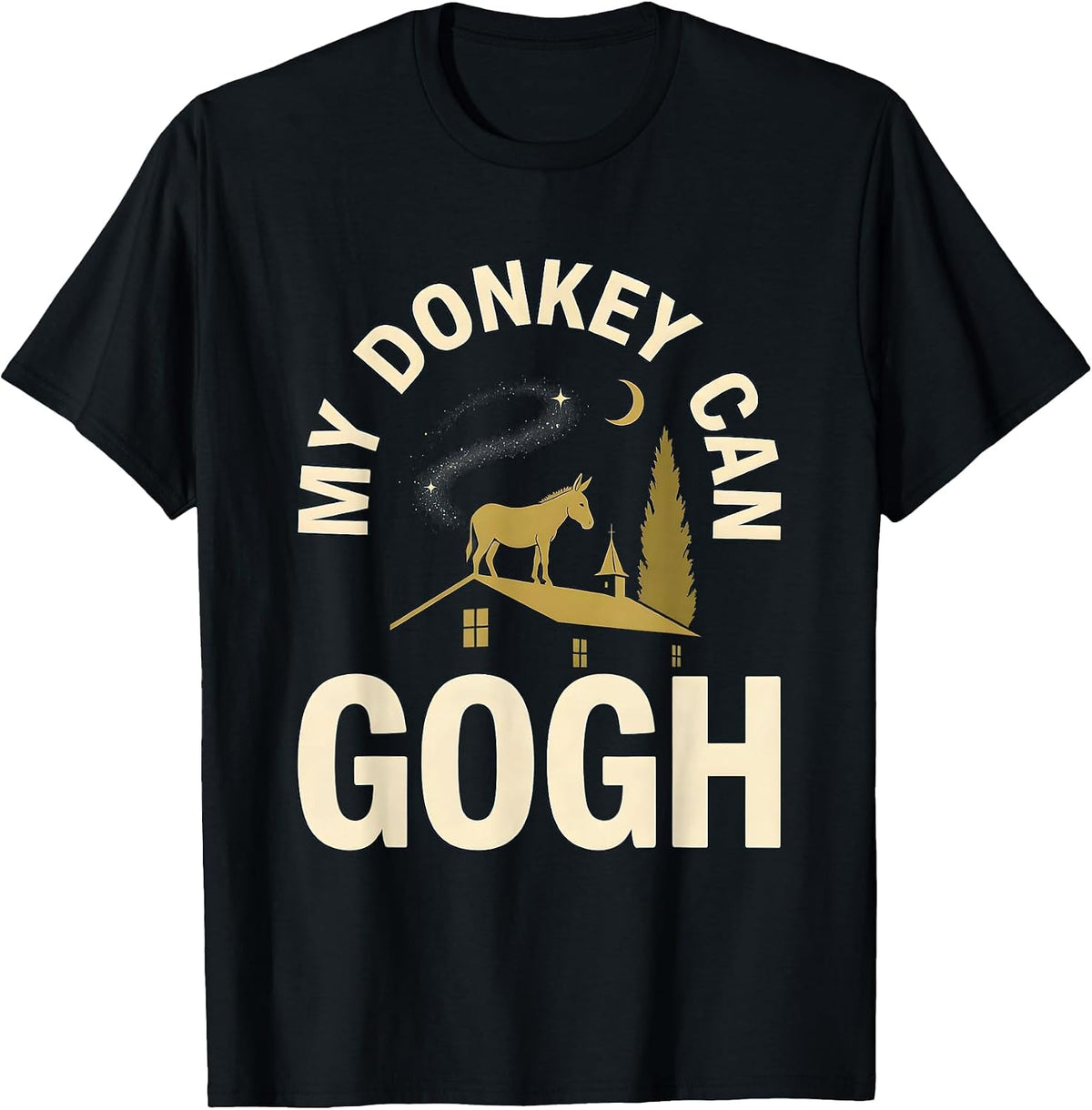 Men's My Donkey Can Gogh Minimalist Animal Lover Art Parody Humor T-Shirt - Black