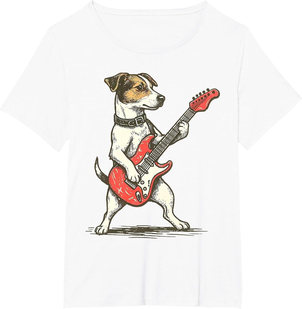 Jack Russell Terrier Dog Playing Guitar Rocker Guitarist T-Shirt - White