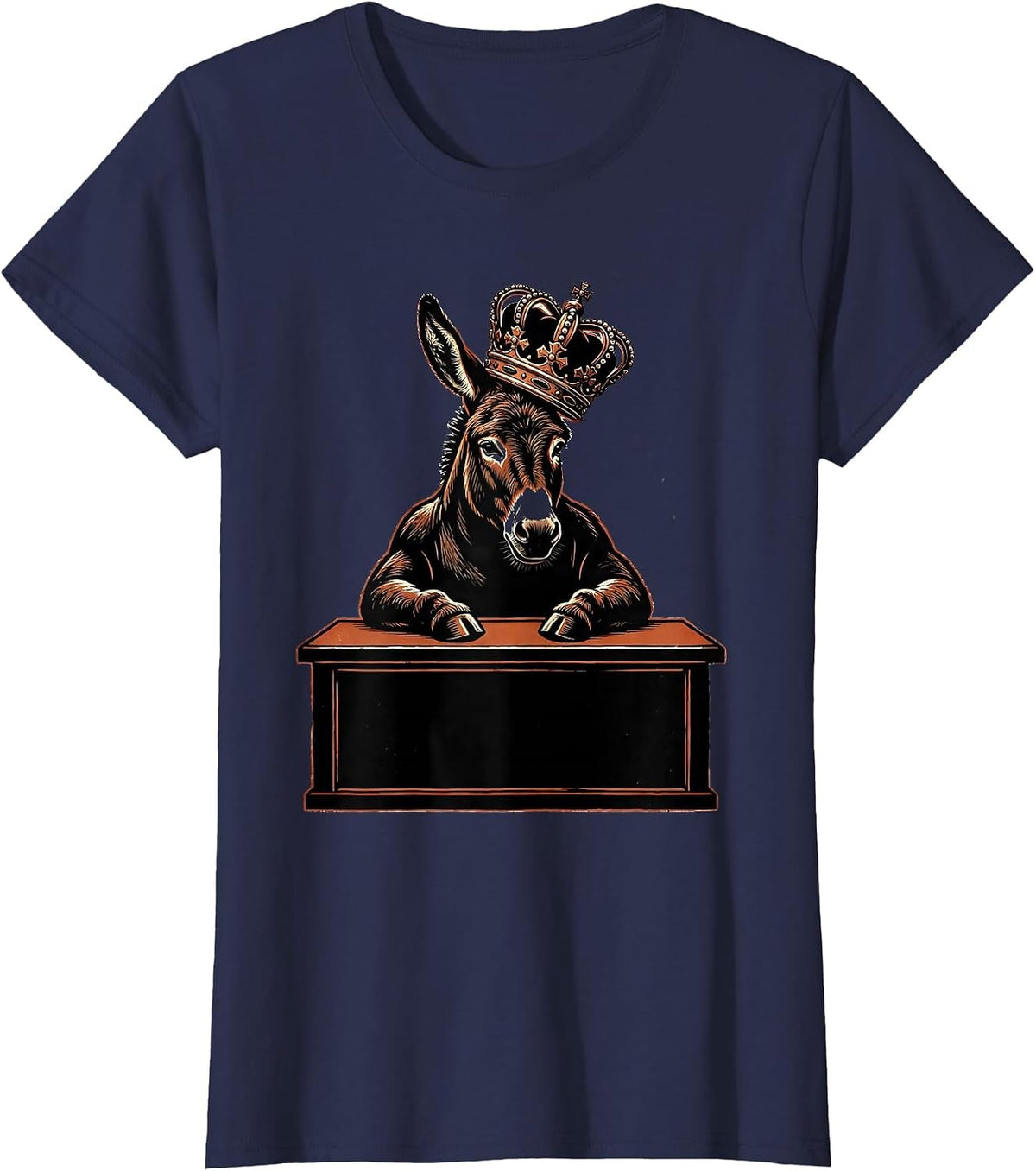 Women's Donkey King at Desk Funny Boss Graphic Tee T-Shirt - Navy Blue