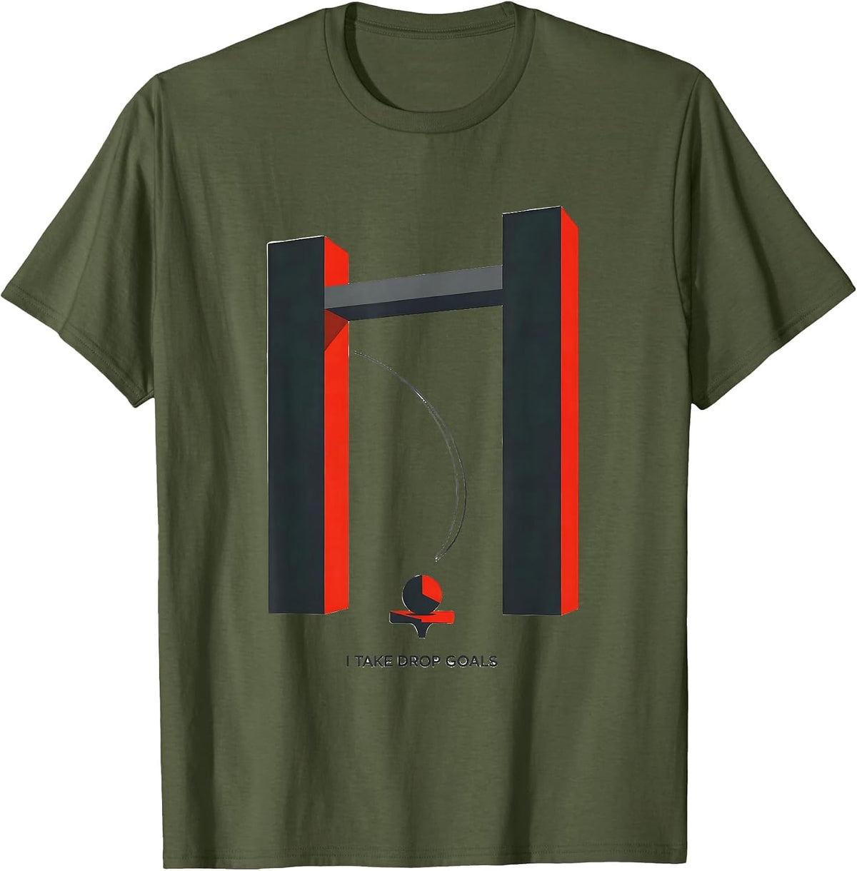 Men's I Take Drop Goals Geometric Rugby Kicker Humor T-Shirt - Olive Green