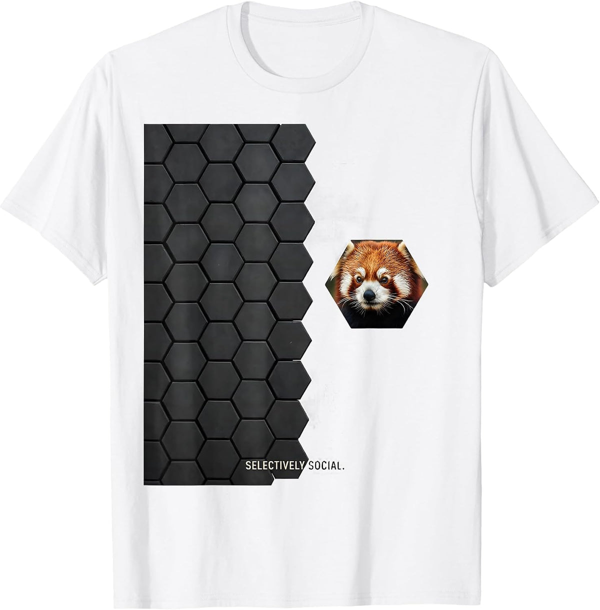 Men's Selectively Social Geometric Retro Novelty Red Panda Lover T-Shirt - White