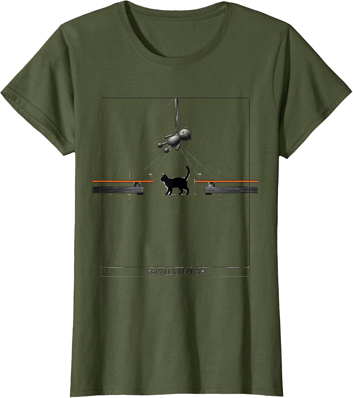 Women's Parallax Error Funny Cat Physics Humor Science Teacher Gift T-Shirt - Olive Green