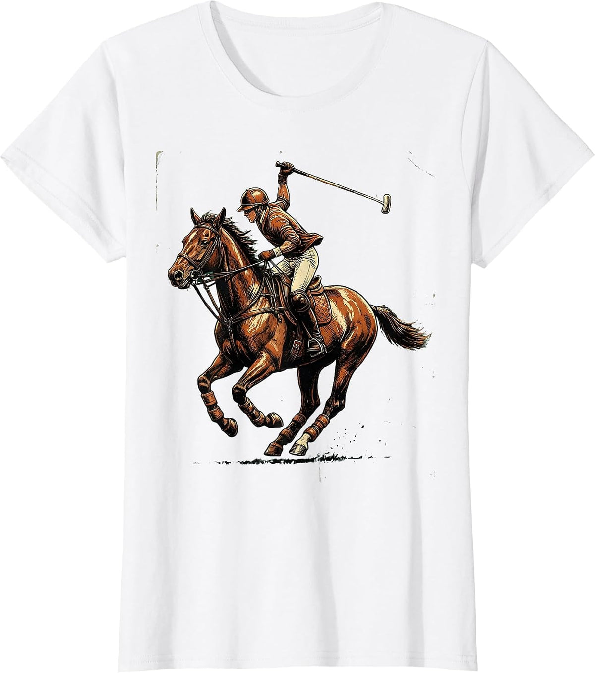 Polo Player Full Gallop Equestrian Art T-Shirt - White