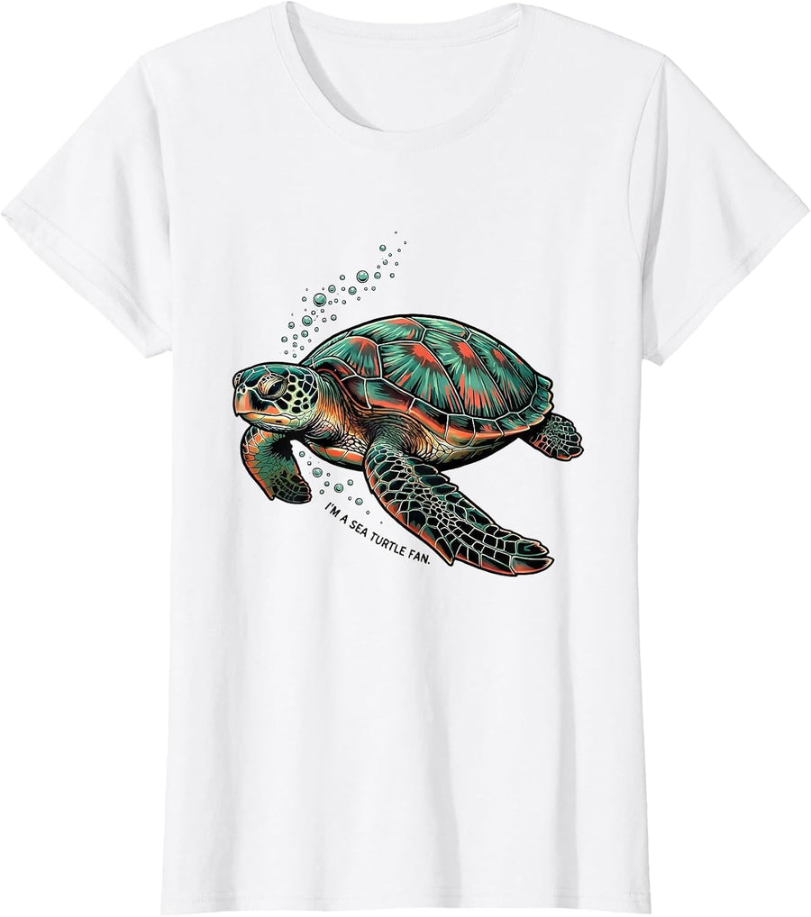 Women's I'm A Sea Turtle Fan Tattoo Ocean Animal Lover Summer Beach T-Shirt - White