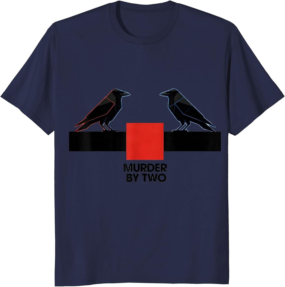 Murder By Two Bauhaus Modernist Crow Humor Literary Pun T-Shirt - Navy Blue
