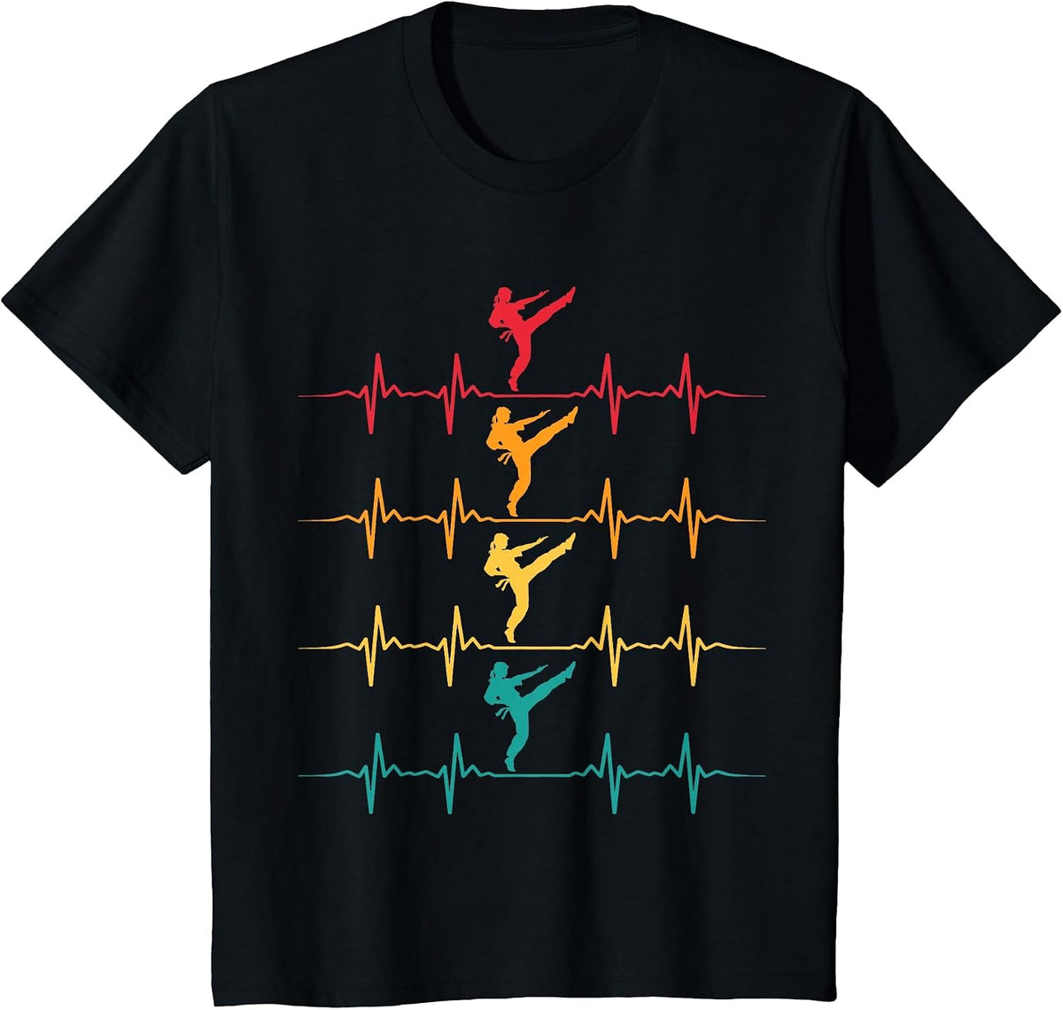 Karate Taekwondo Martial Arts Heartbeat Vintage Women Girls T-Shirt - Black