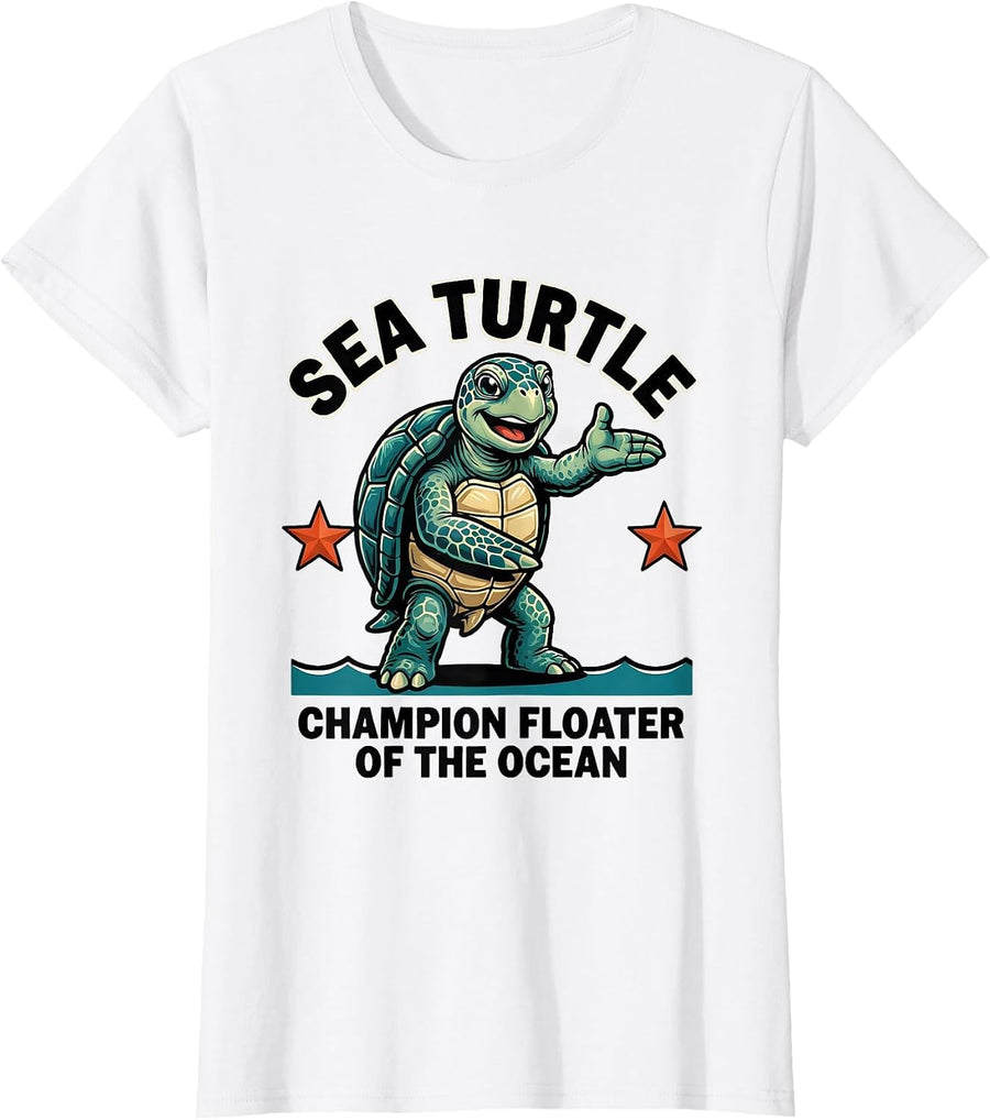 Women's Sea Turtle: Champion Floater of the Ocean Funny T-Shirt - White