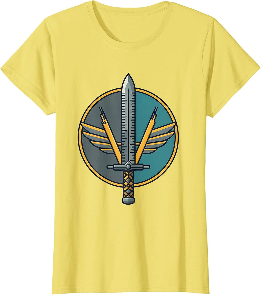 Math Teacher Sword Ruler Compass Graphic T-Shirt - Lemon Yellow