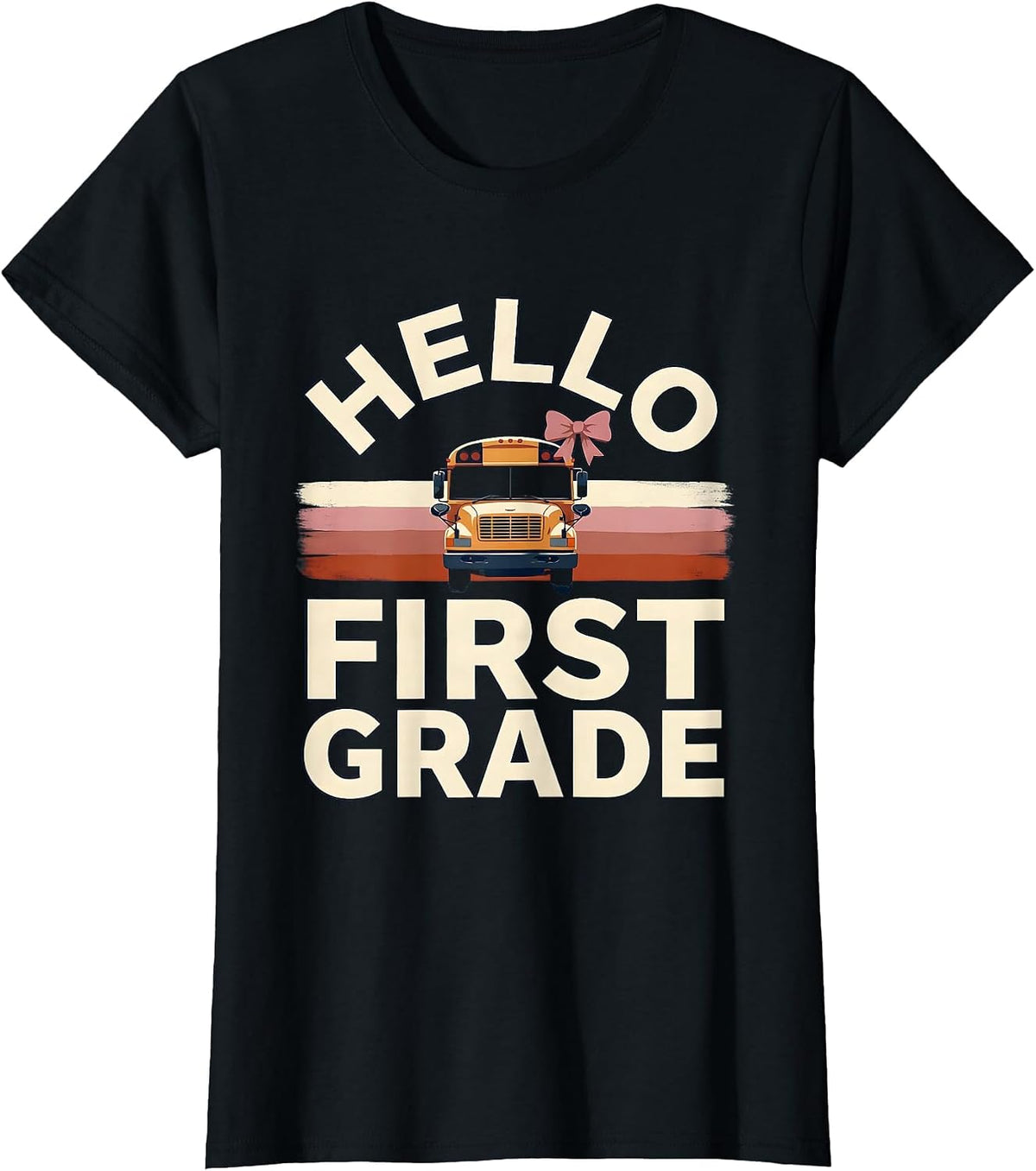 Hello First Grade Cute Bow Back to School Girls First Day T-Shirt - Black