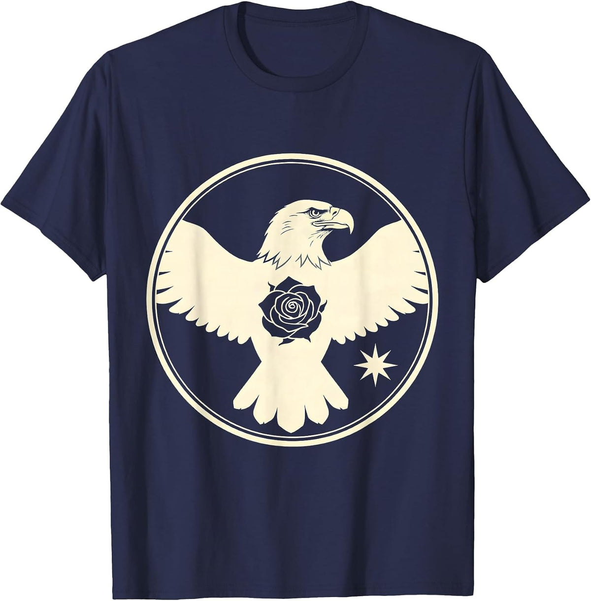 Men's Bald Eagle Bulgarian Rosebud Winter Star Heritage Christmas T-Shirt - Navy Blue