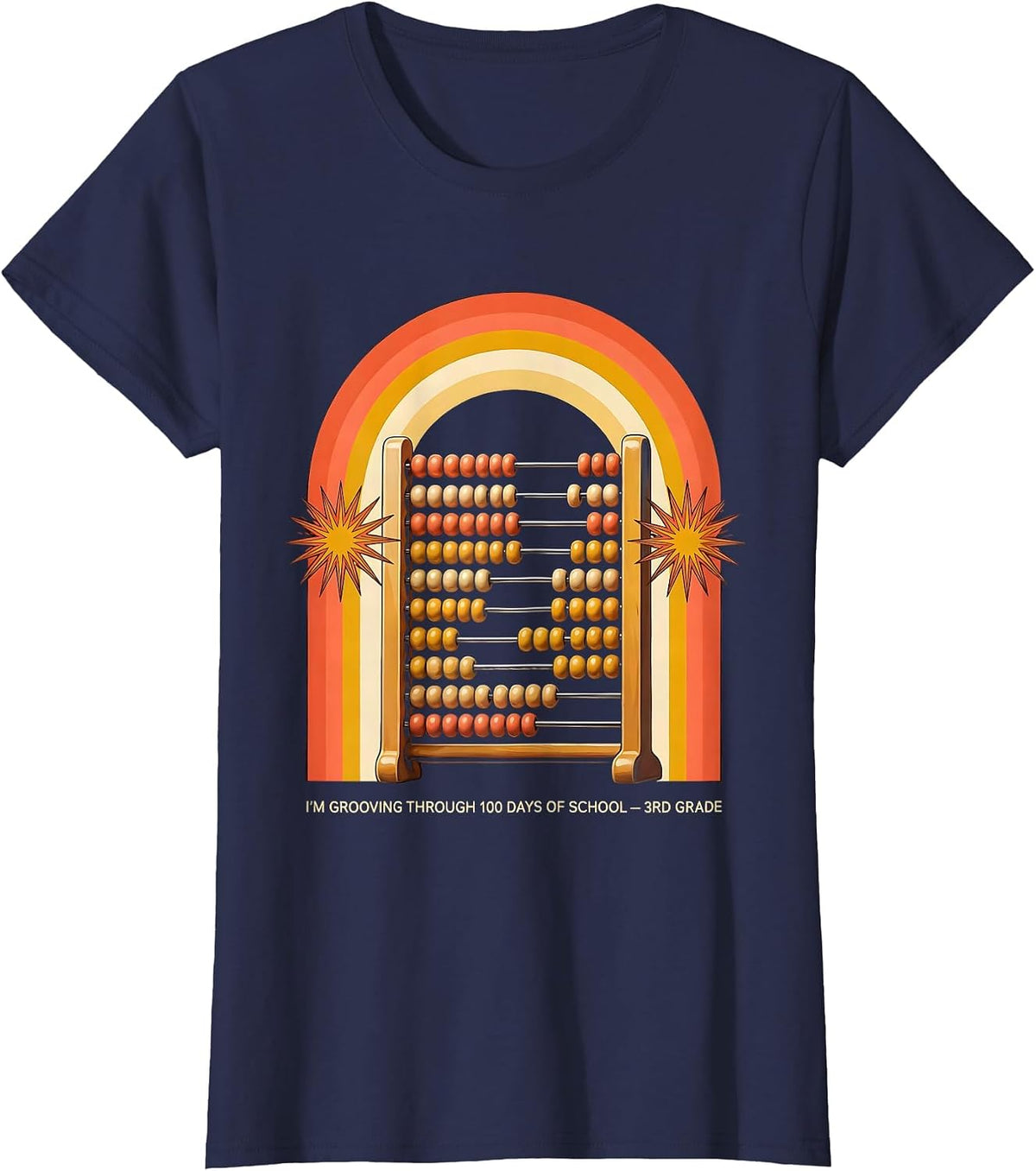 Women's I’m Grooving Through 100 Days Of School — 3rd Grade Retro T-Shirt - Navy Blue