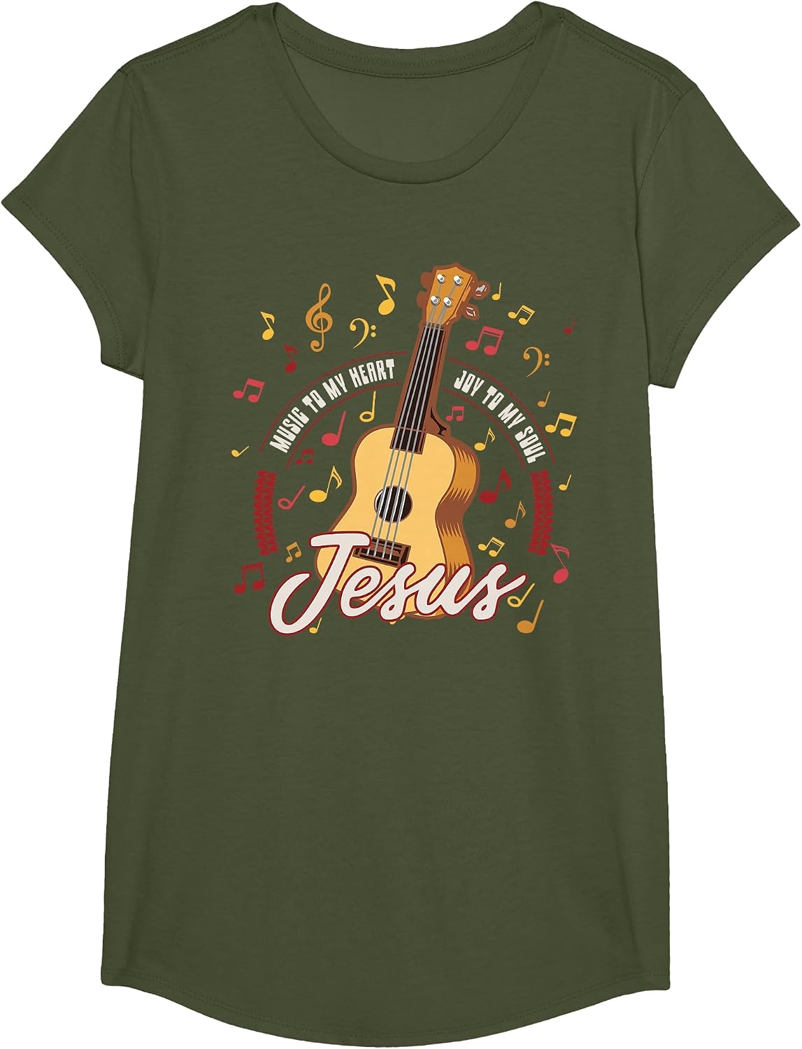 Jesus is The Music of My Heart Guitar Christian T-Shirt - Girls Olive Green