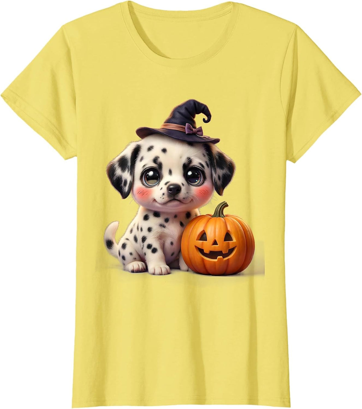 Dalmatian Jack-O-Lantern Halloween Dog Design T-Shirt - Lemon Yellow