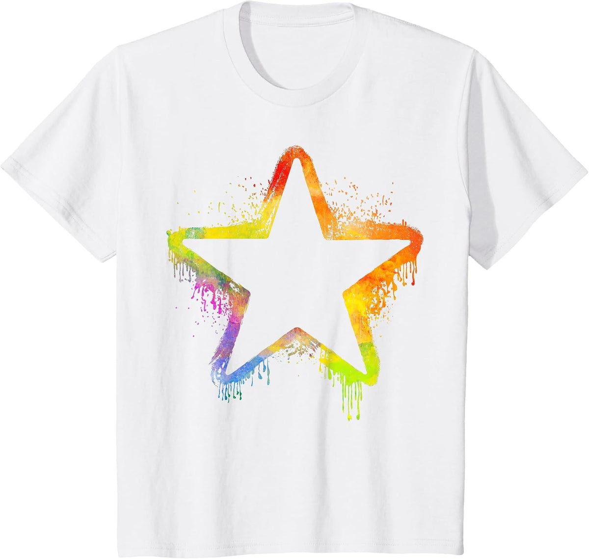 Colourful Star Graphic Design Paint Splash Art T-Shirt - White