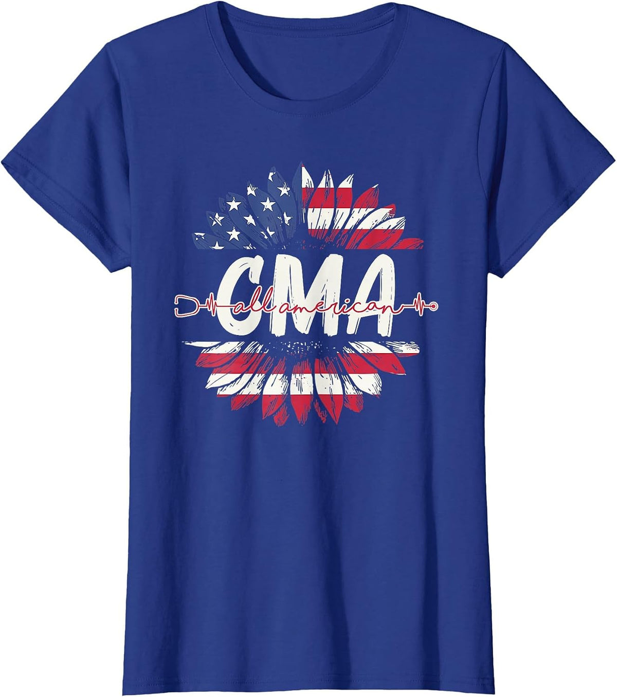 All American CMA Life American Flag Sunflower 4th of July T-Shirt - Royal Blue