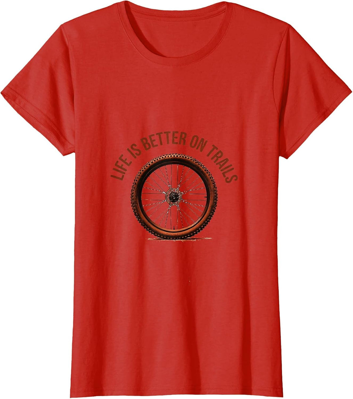 Life Is Better On Trails Mountain Bike Design T-Shirt - Red