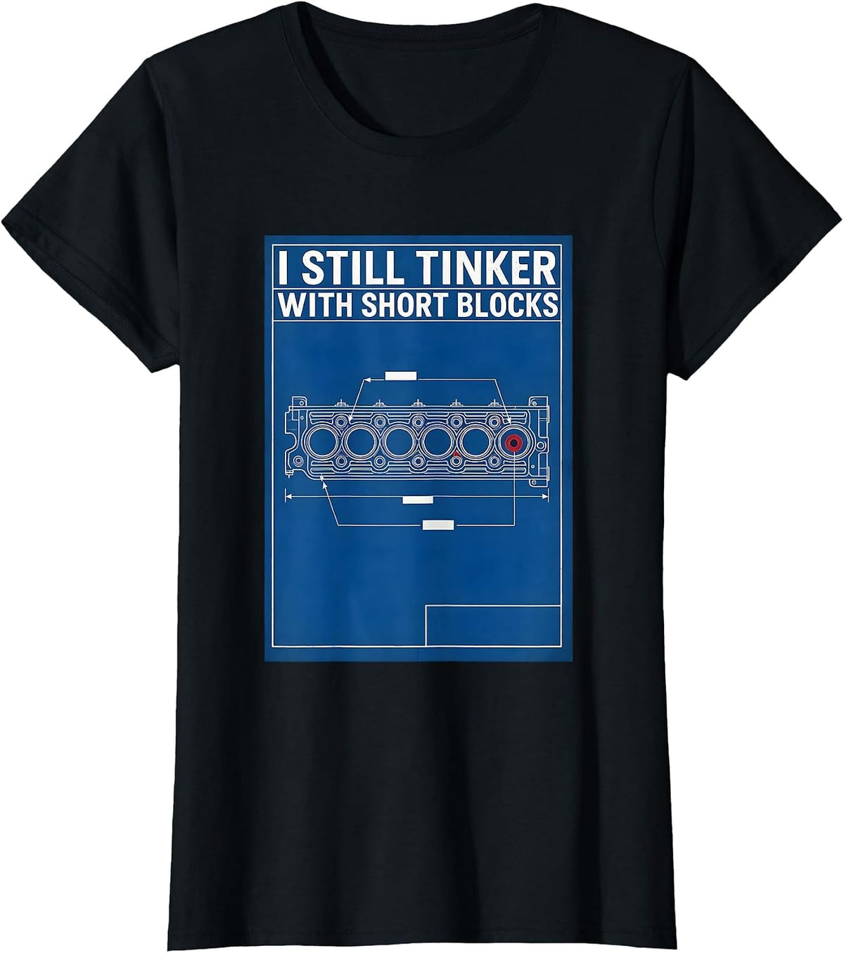 Women's I Still Tinker With Short Blocks Technical Blueprint T-Shirt - Black