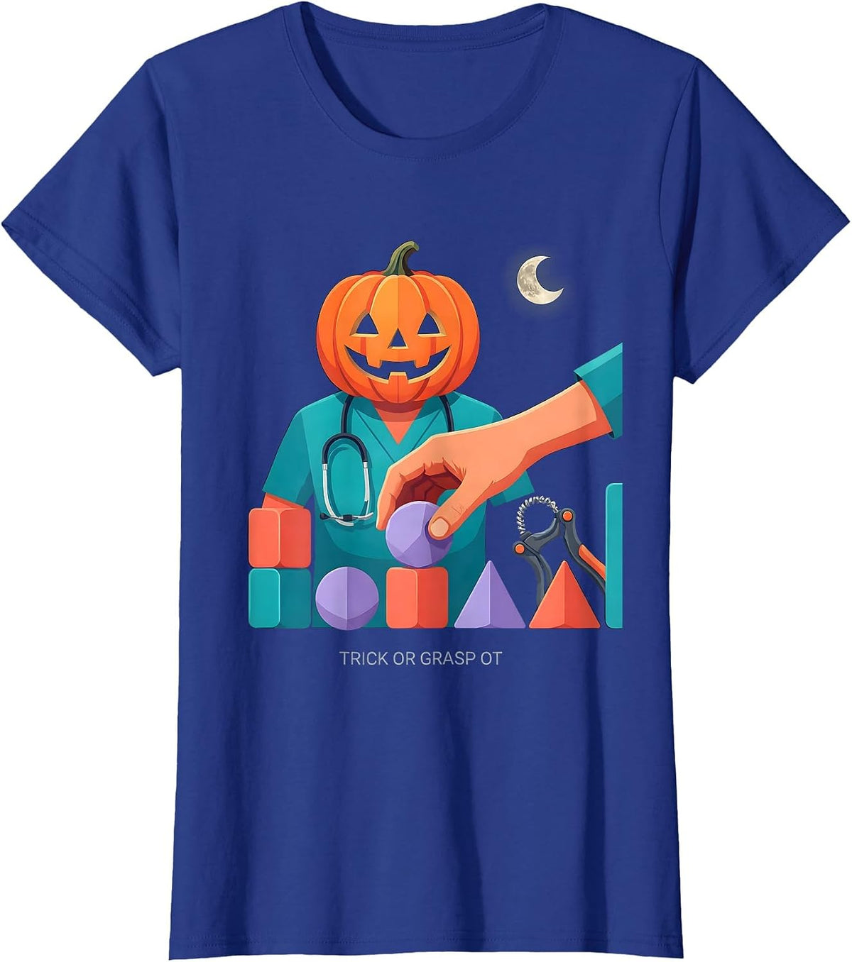 Women's Trick Or Grasp OT Occupational Therapist Halloween Humor T-Shirt - Royal Blue
