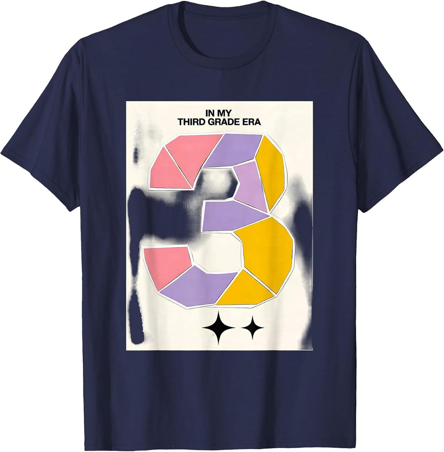 In My Third Grade Era Playful Tie Dye Back To School Girl T-Shirt - Navy Blue
