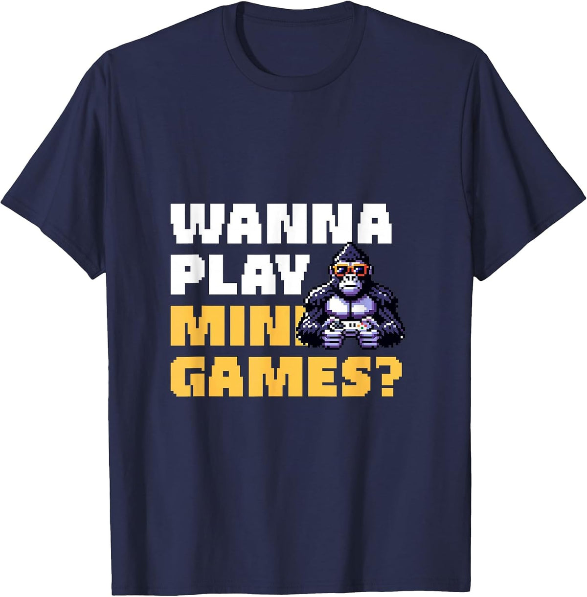 Wanna Play Mini Games? Retro Gorilla Gamer T-Shirt - Navy Blue